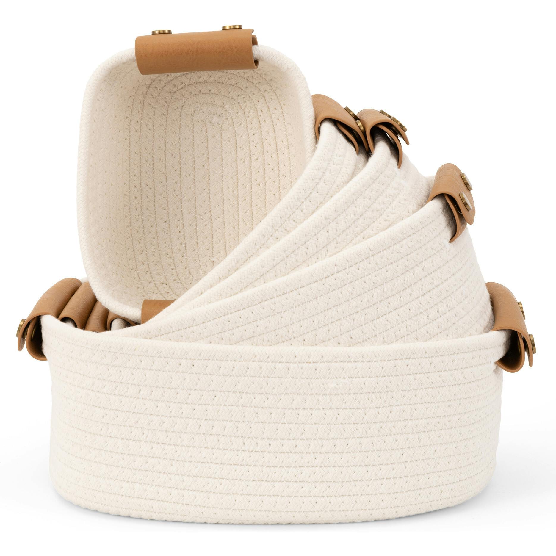 Beautiful Storage Basket Set of 5 - Modern Cotton Rope Baskets for Organizing Shelves - Perfect Bins for Nursery, Changing Table, Office and Living Room