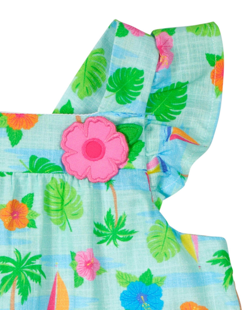 Printed Linen-Look Dress With Flower