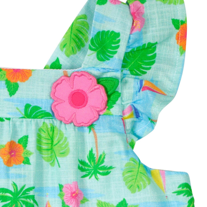 Printed Linen-Look Dress With Flower
