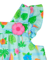 Printed Linen-Look Dress With Flower