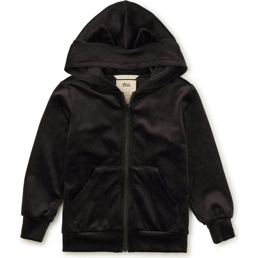 Ears Velour Hoodie, Black