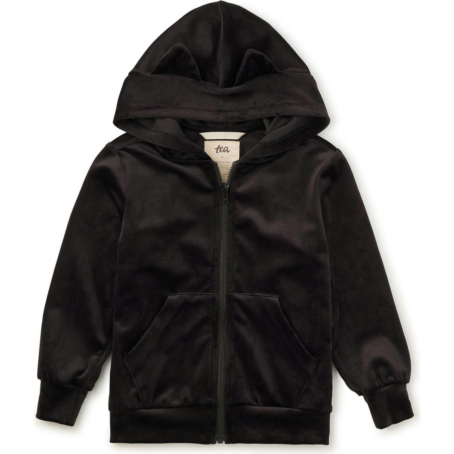 Ears Velour Hoodie, Black