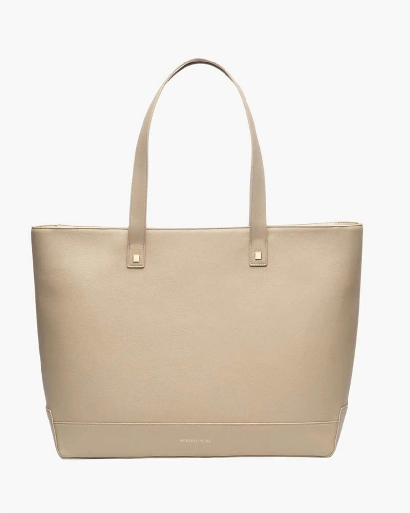 Vegan Leather Work Tote Bag with Removable Insulated Pouch, Cream