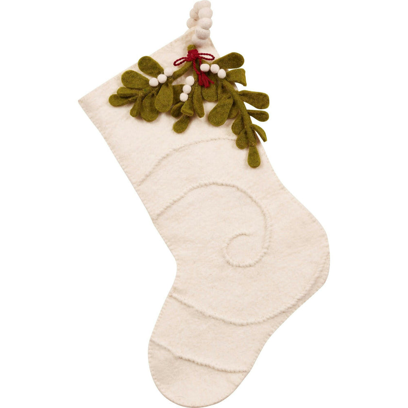 Mistletoe Cream Christmas Stocking Hand Felted Wool