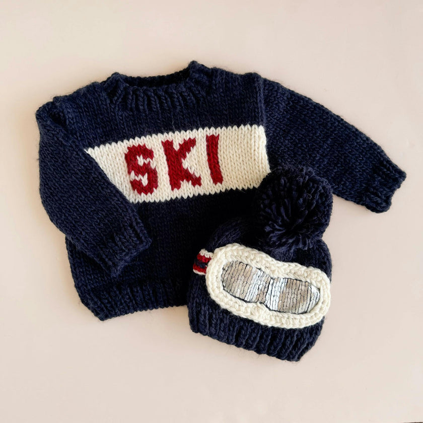 Ski Goggles Hat and Sweater Set - Navy