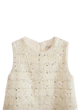 Cream Sequin Feather-Hem Dress