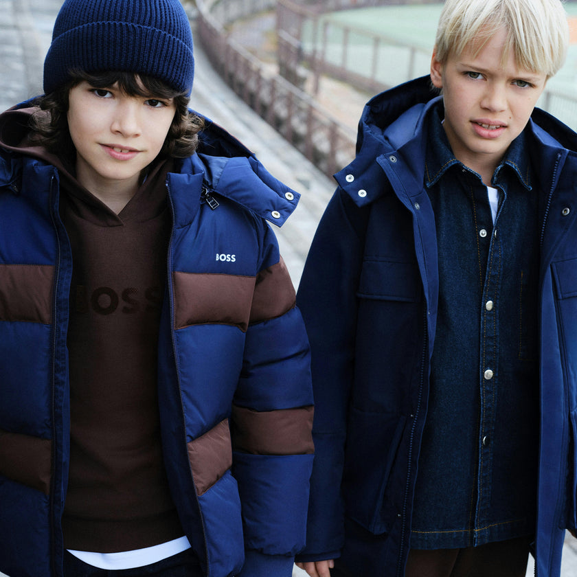 Navy Color-Block Puffer Jacket