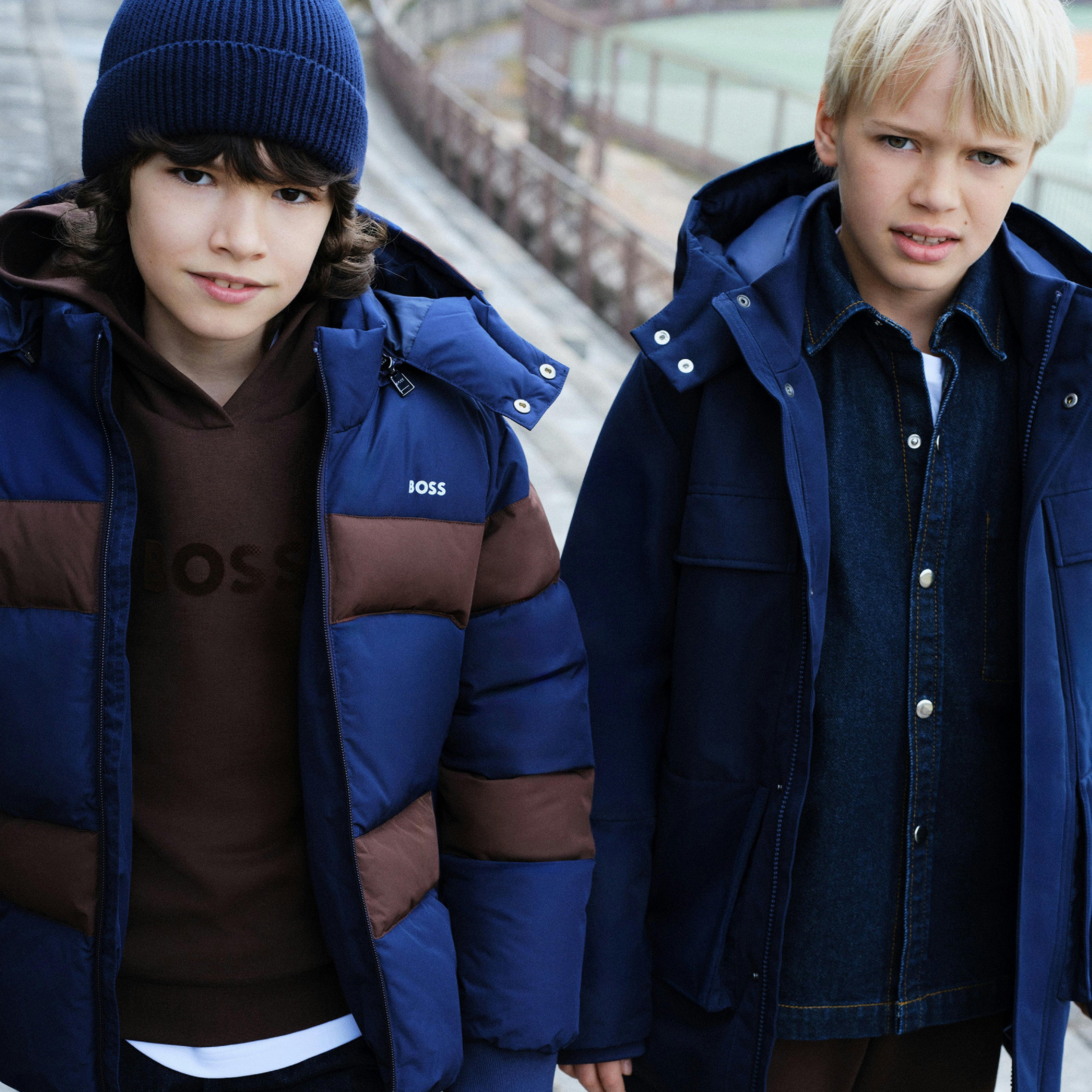 Navy Color-Block Puffer Jacket