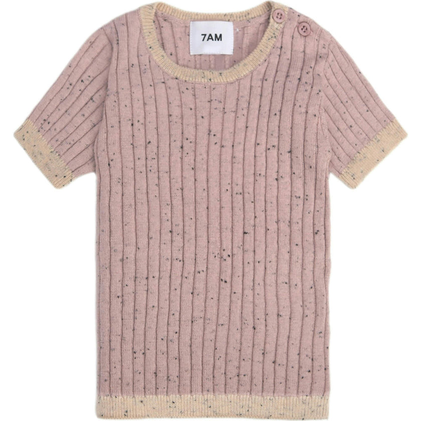 Ribbed Knit Short Sleeve Retro Top