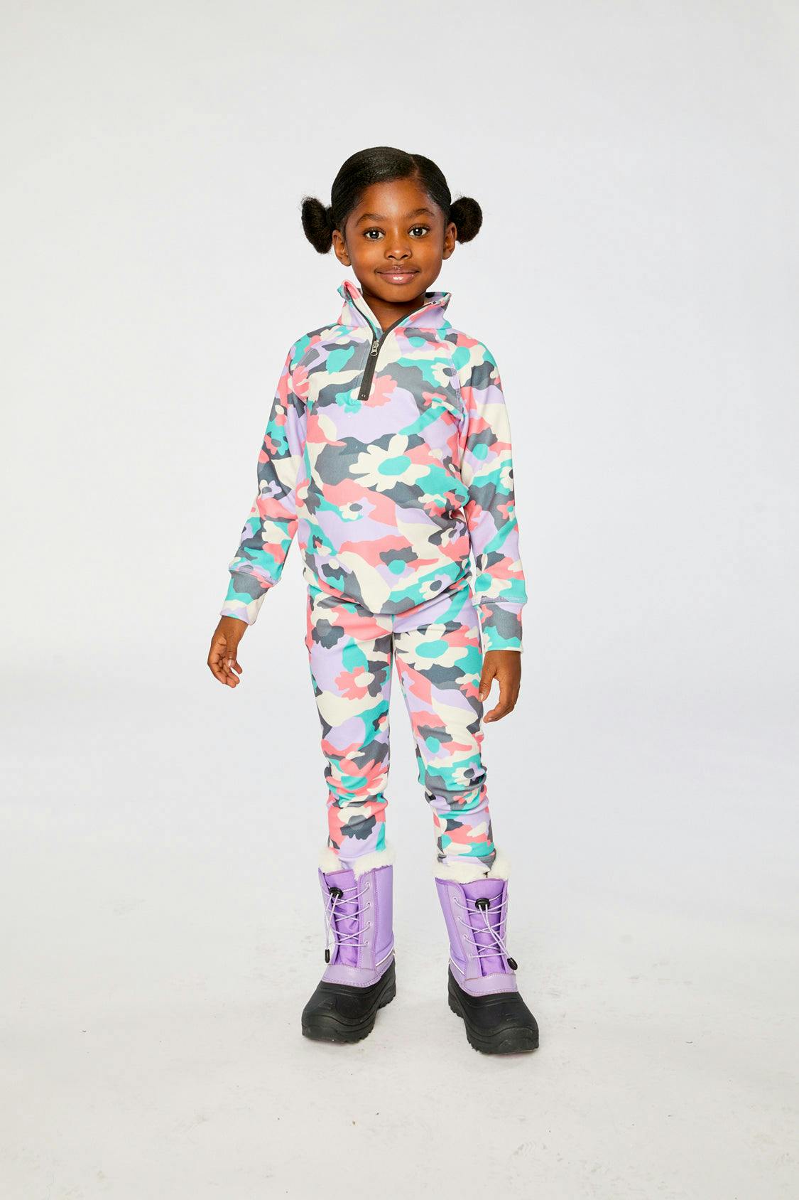 Two Piece Thermal Underwear Coral Camouflage Print