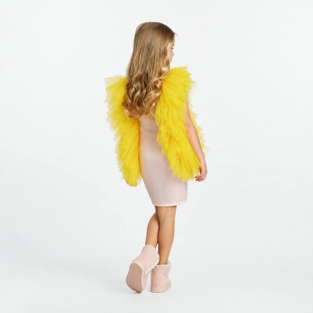 Radiant Yellow Fairy Wings Tulle Birthday Dress for Girls