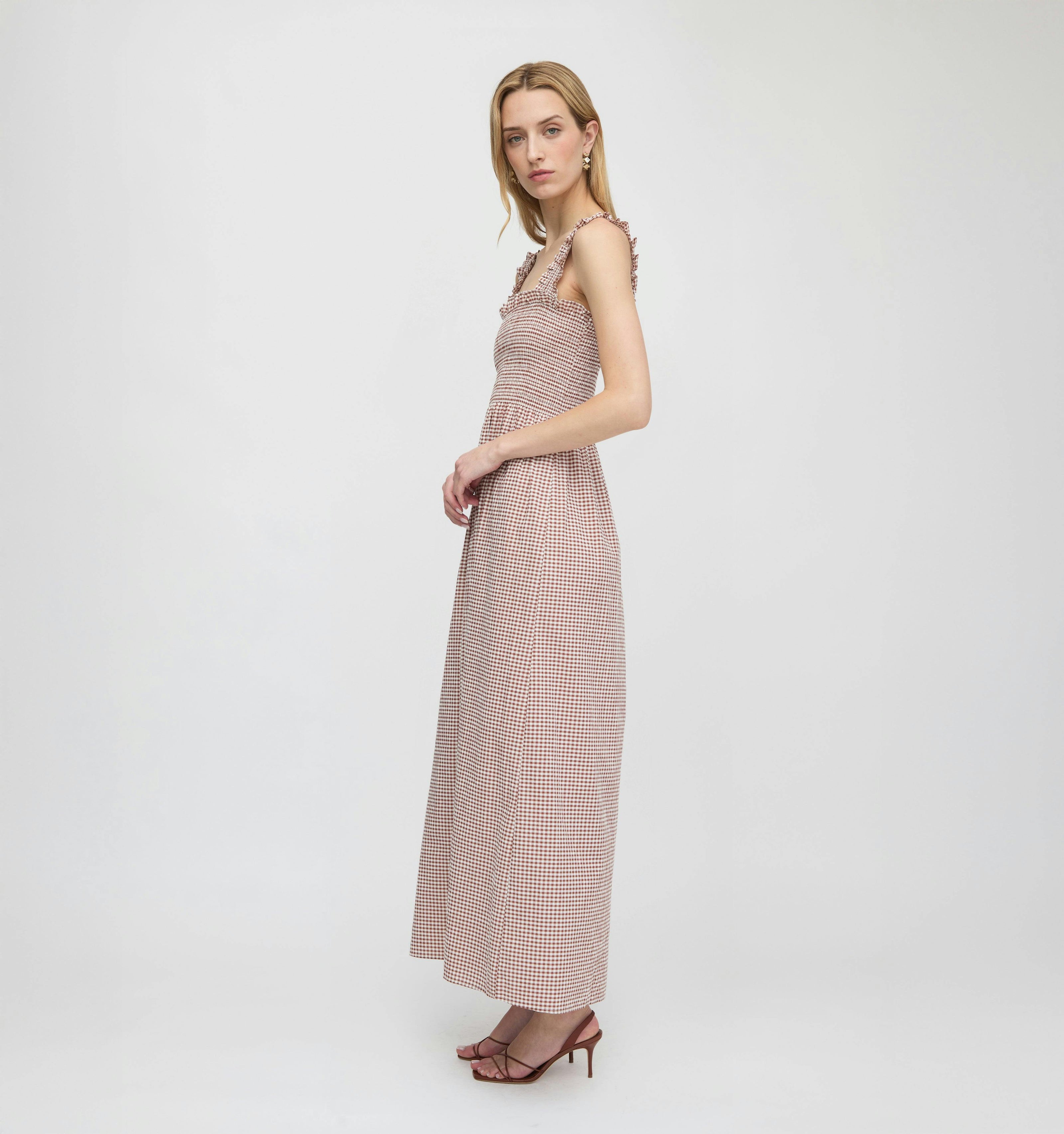 The Ashlyn Nap Dress - Cognac Gingham