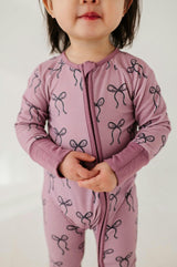 Long Sleeve Zip Romper Hair Bow