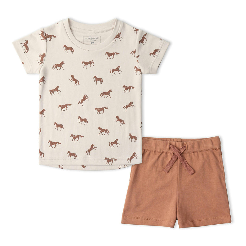 Organic Tee & Shorts Set - Horses