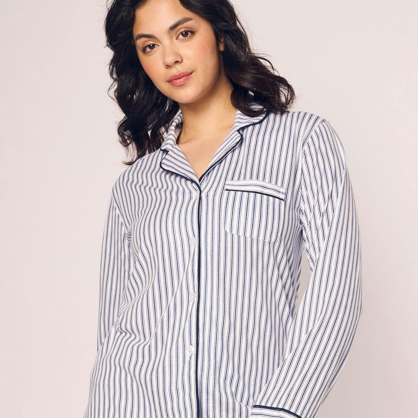 Women's Pima Pajama Set in Navy French Ticking