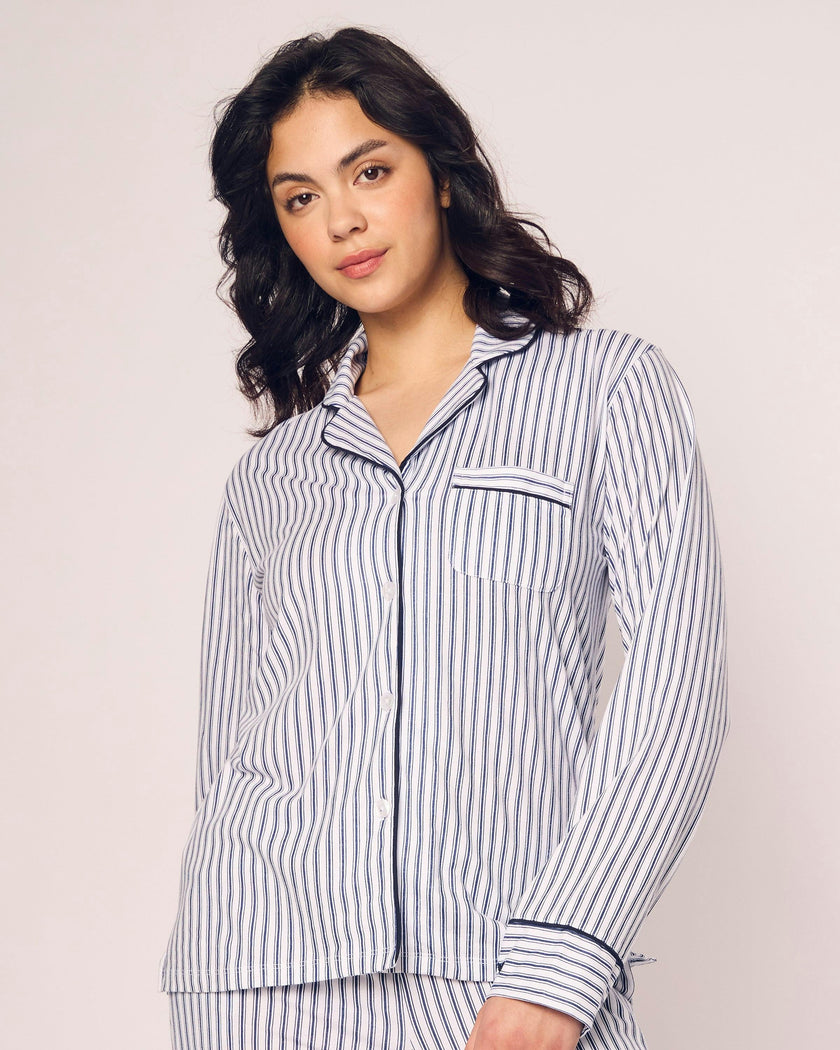 Women's Pima Pajama Set in Navy French Ticking