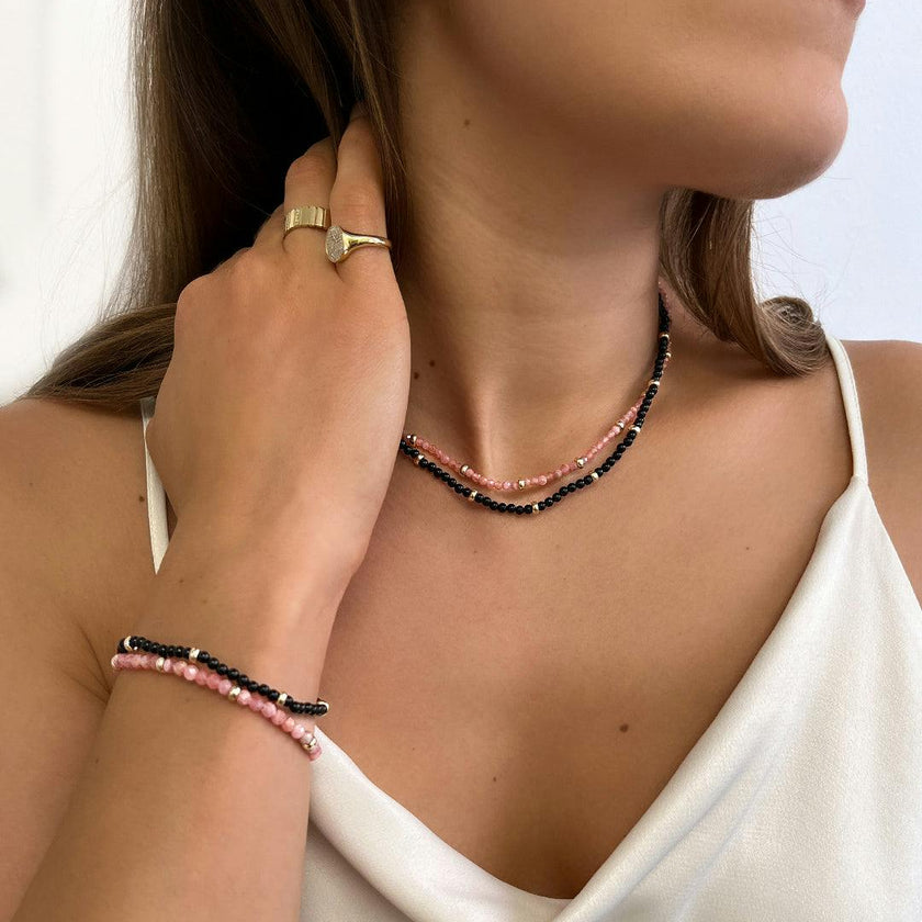 14K Gold Pink Rhodochrosite Segment Bead Necklace