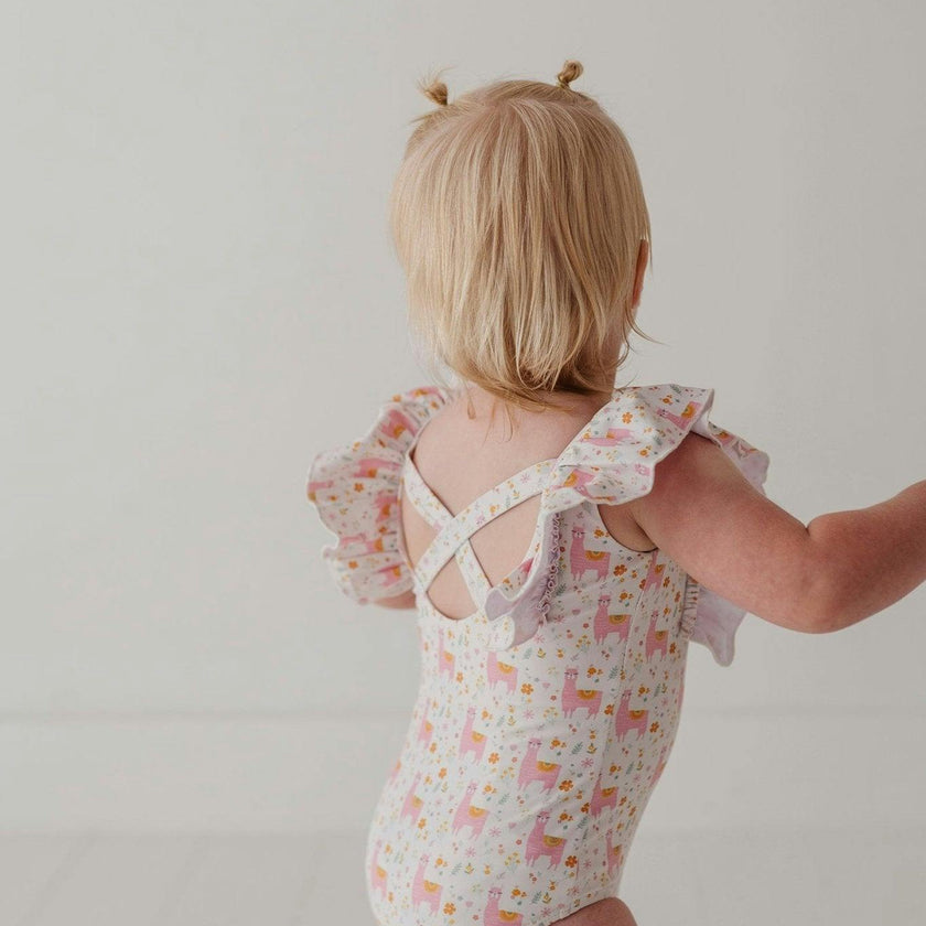Baby Girl Ruffle Sleeve Cross Back Swimsuit