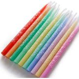 Packed Party Glitter Wishes Rainbow Birthday Candle Set of 10 - Glitter-Dipped Multicolor Pastel Beeswax Candles in Gift Box with Pink Ric Rac Handle
