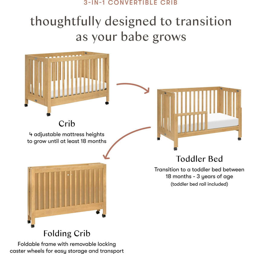 Maki Full-Size Portable Folding Crib With Toddler Bed Conversion Kit