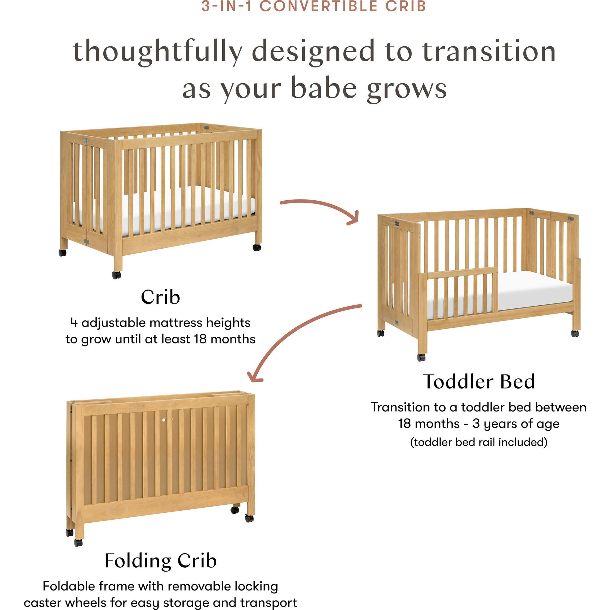 Maki Full-Size Portable Folding Crib With Toddler Bed Conversion Kit