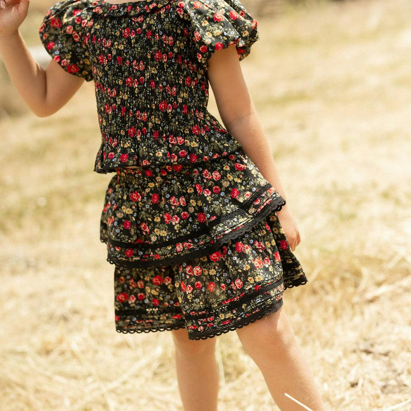 Mini Annalise Skirt in Obsidian Vintage Poppies