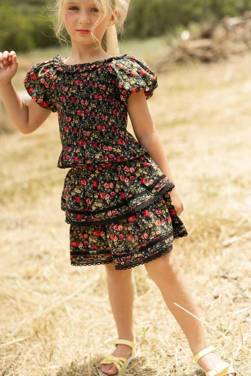 Mini Annalise Skirt in Obsidian Vintage Poppies