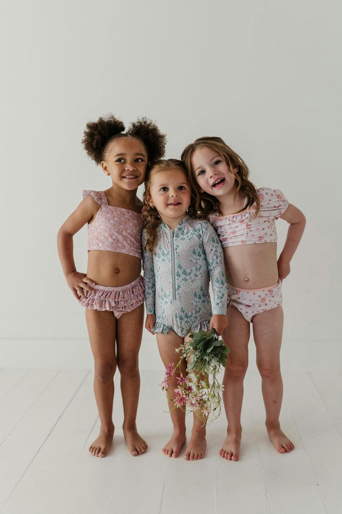 Girls Two-Piece Swimsuit in Aqua Grey Floral