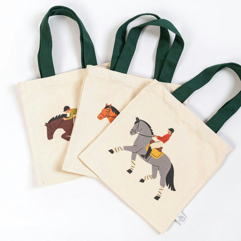 Equestrian Mini Tote Bag – Classic Gray Horse & Rider | Kids Canvas Mini Tote