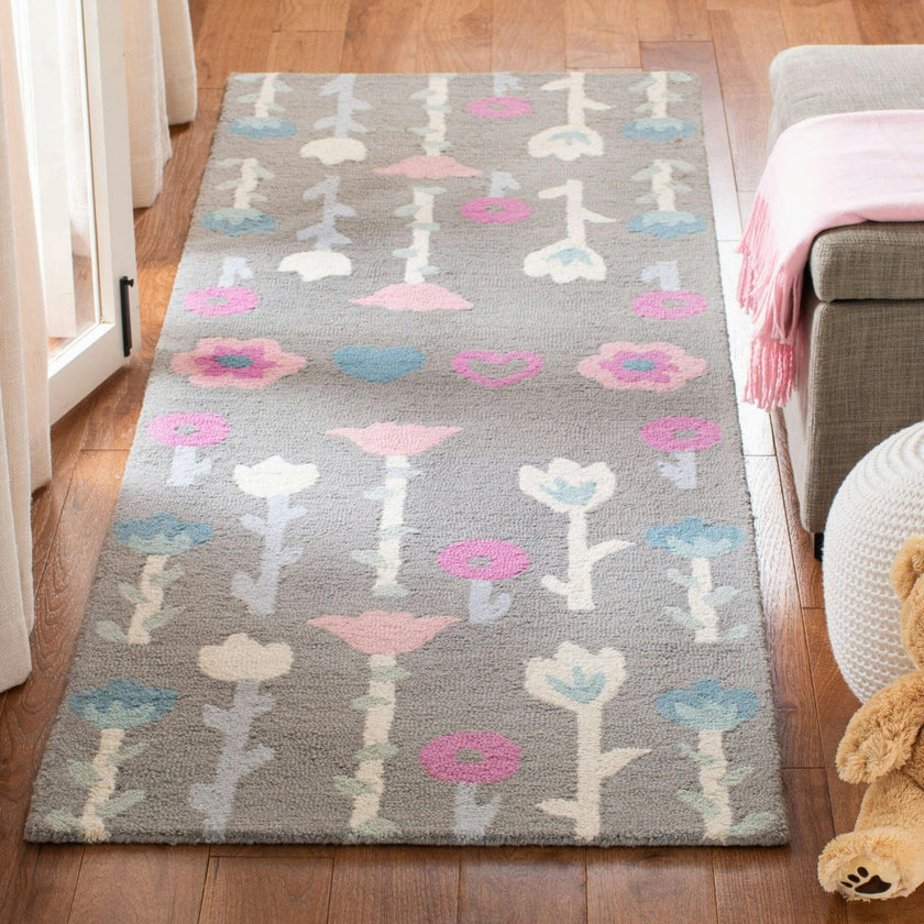 Kids Flora Rug, Grey
