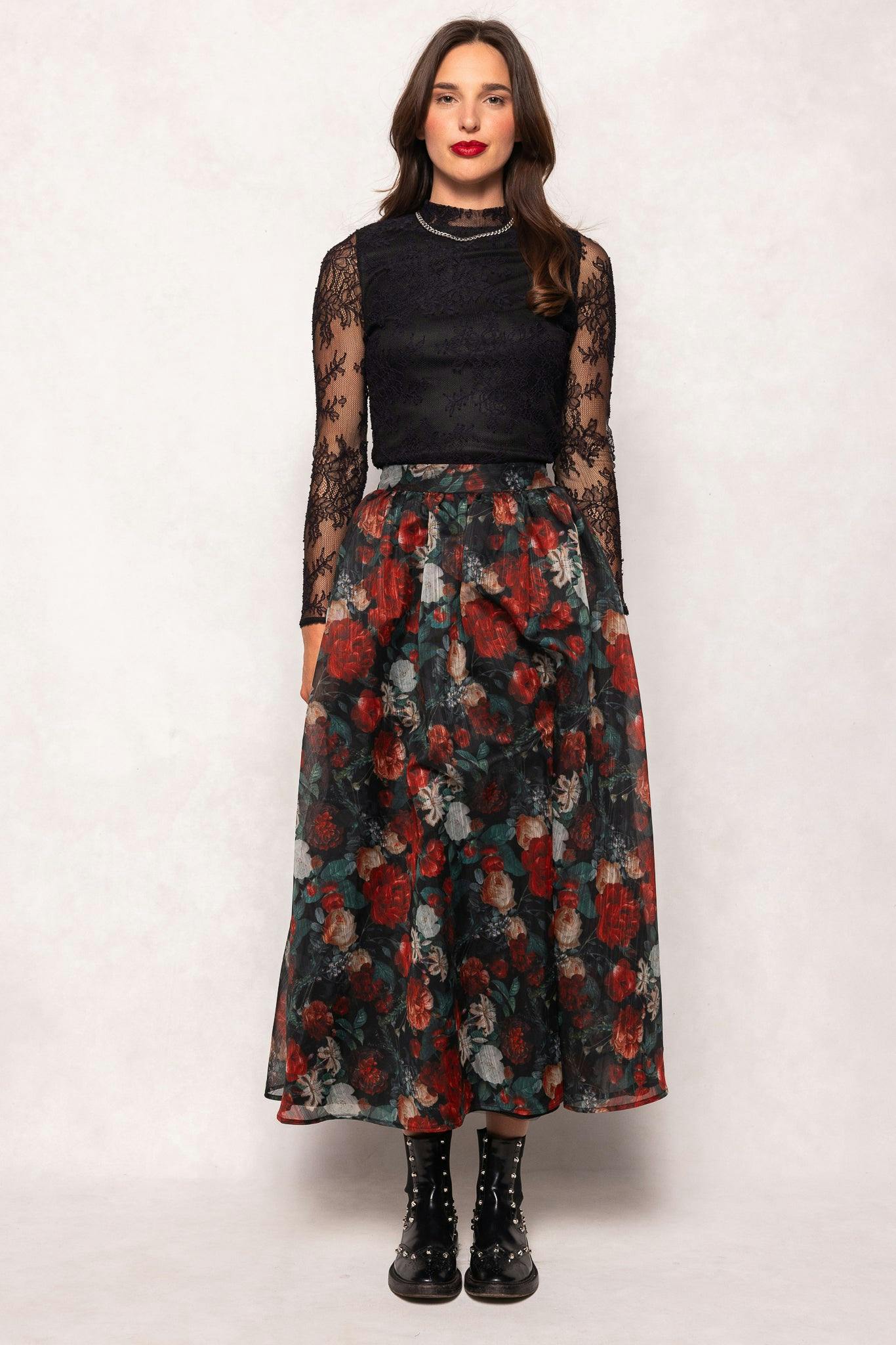 Vanessa Skirt in Midnight Roses