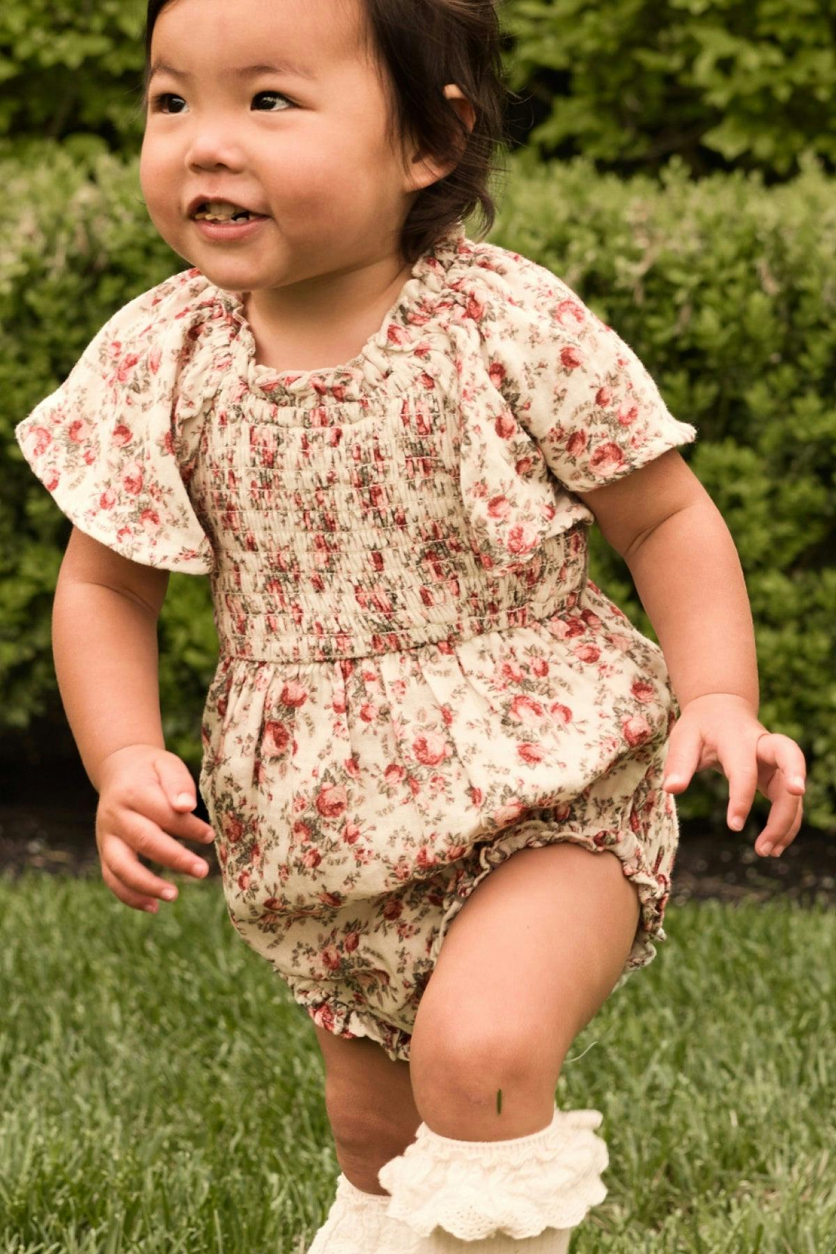 Baby Jovie Romper in Ivory Heritage Rose