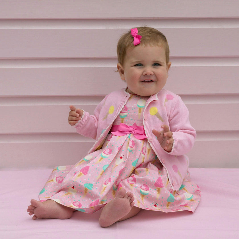 Baby Ice Cream Print Scalloped Trim Cardigan