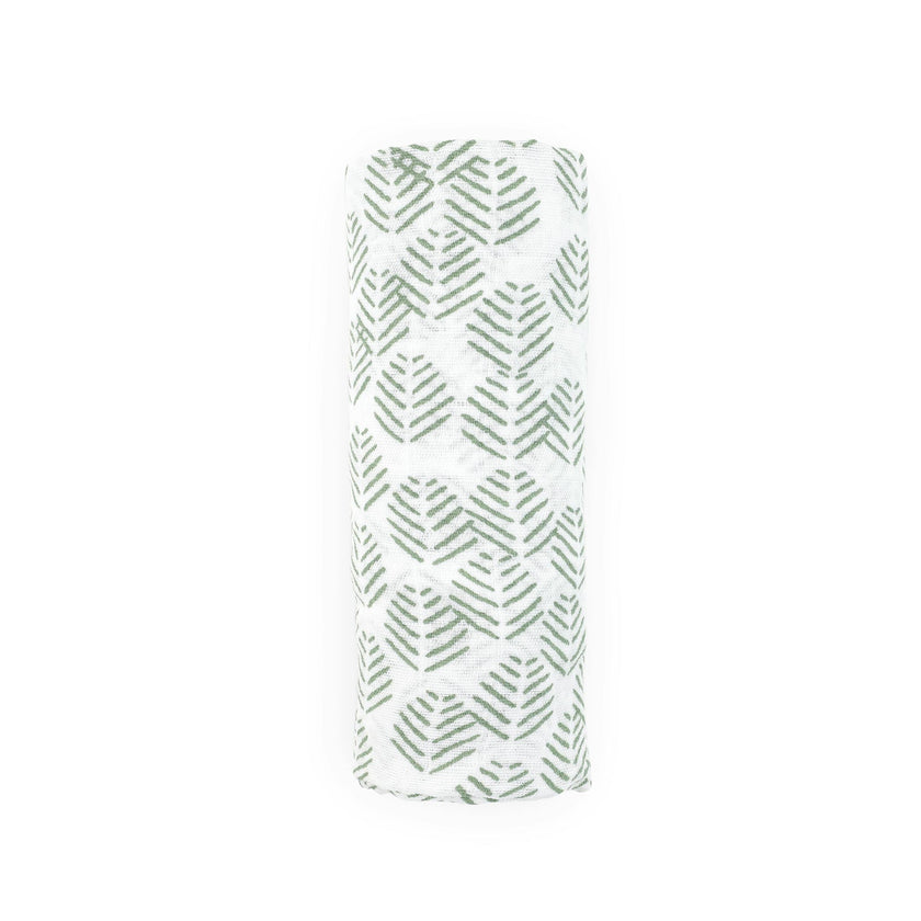 Cotton Muslin Swaddle Blanket - Leaf Motif