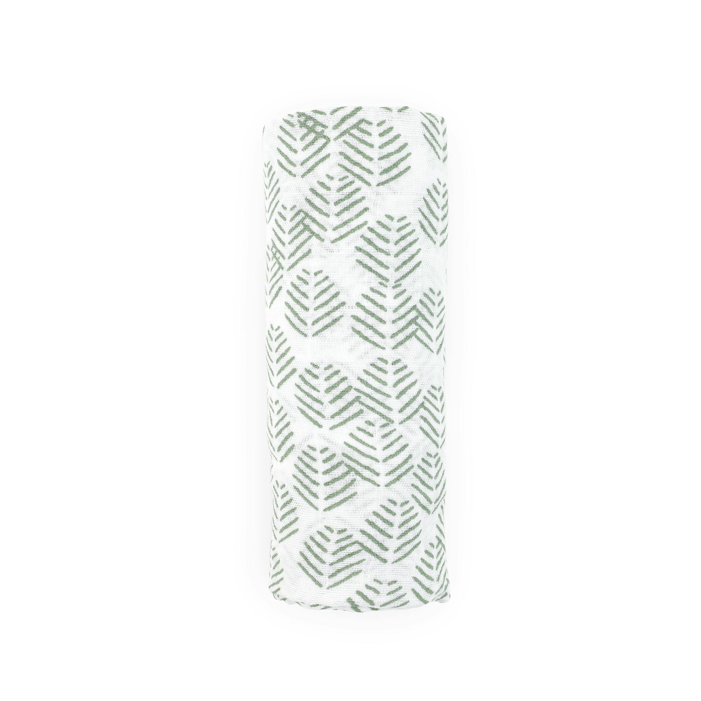 Cotton Muslin Swaddle Blanket - Leaf Motif