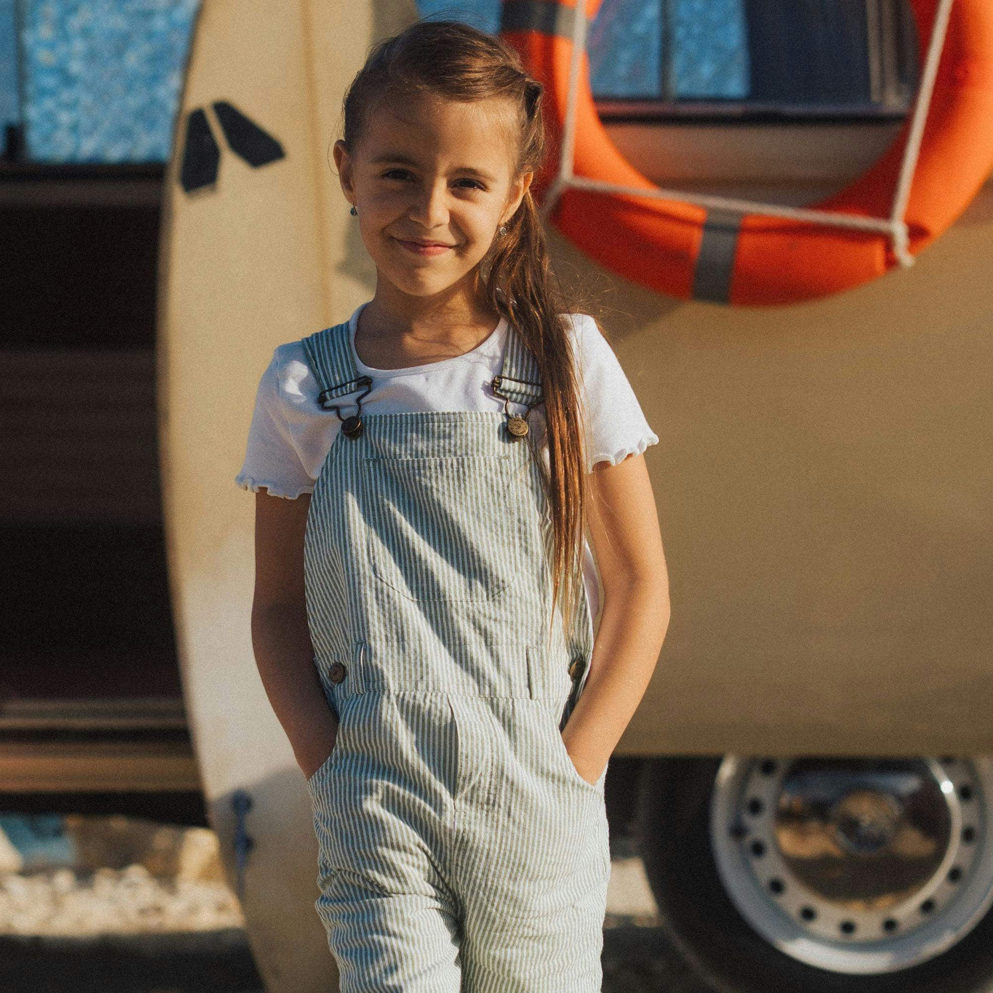 Olive Seersucker Overalls