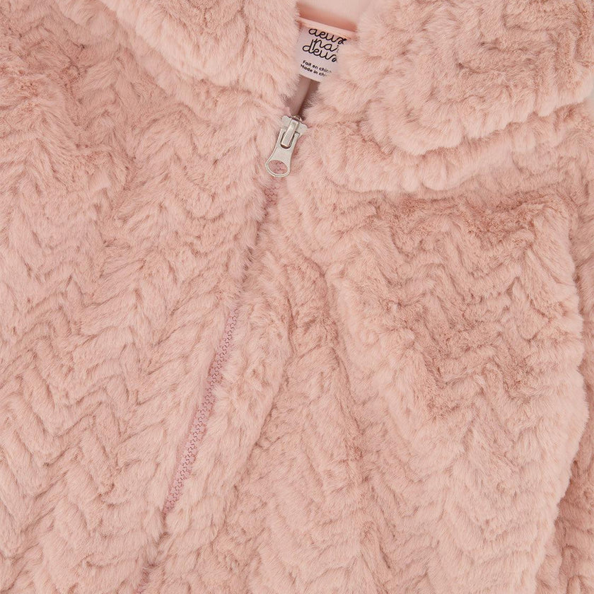 Faux Fur Hooded Cardigan Pink
