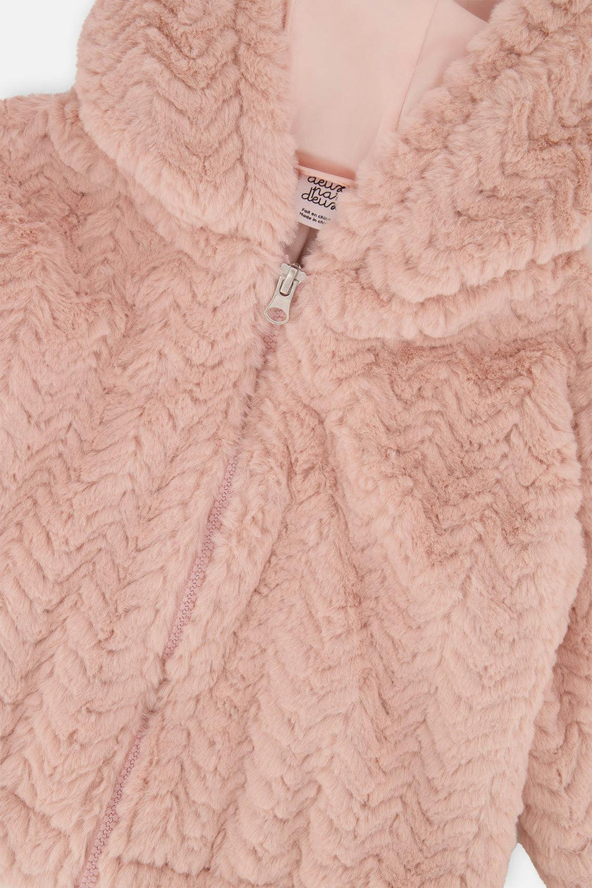 Faux Fur Hooded Cardigan Pink