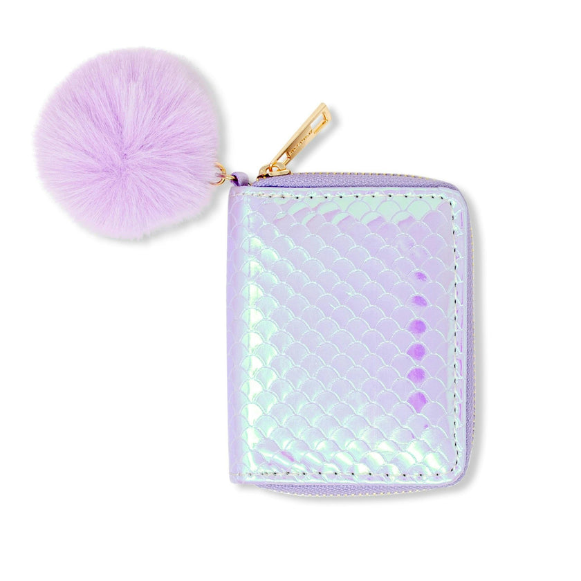 Shiny Mermaid Scale Wallet With Removable Pom Pom