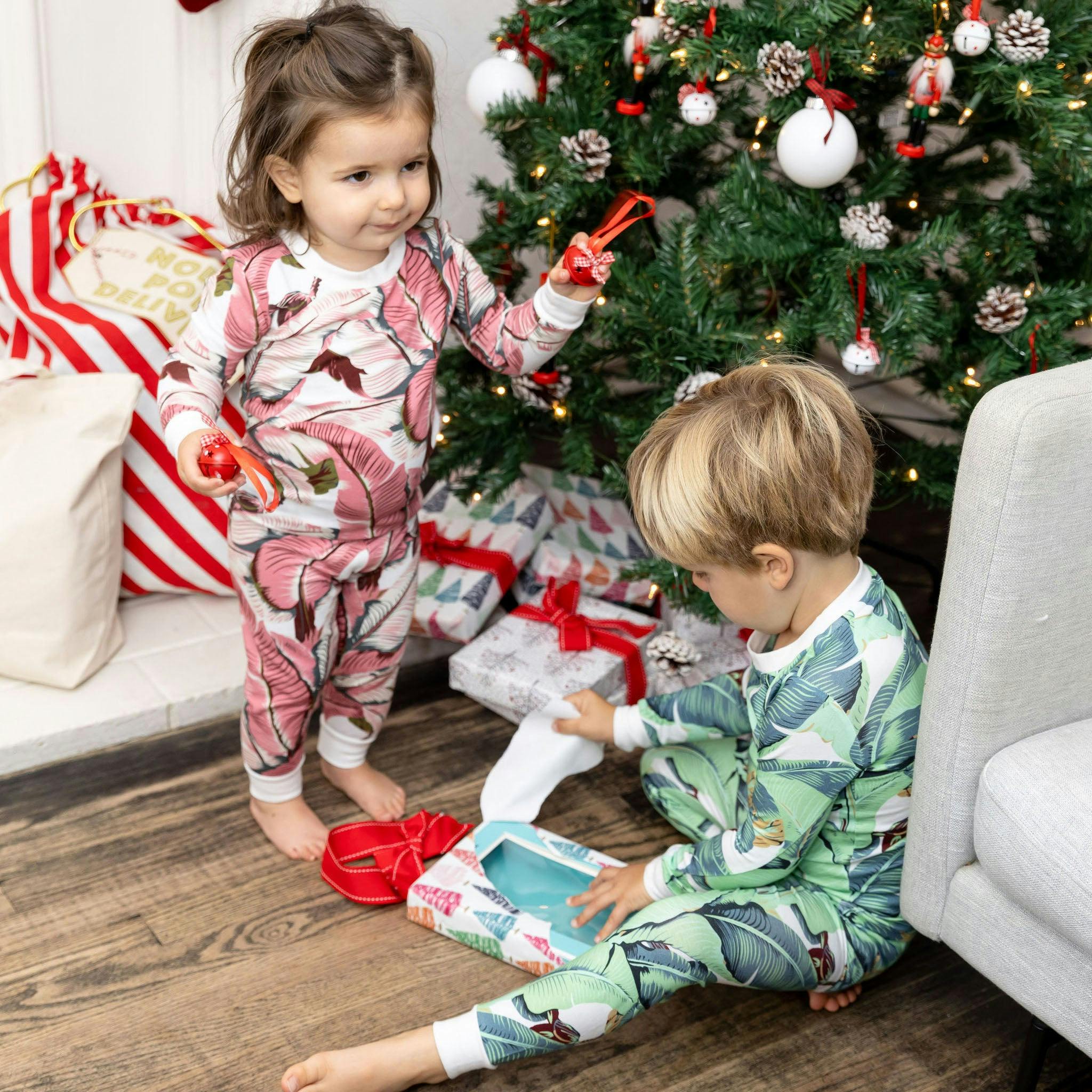Kids Martinique® Green Banana Leaf PJ Set - Organic Stretch Jersey Knit Cotton
