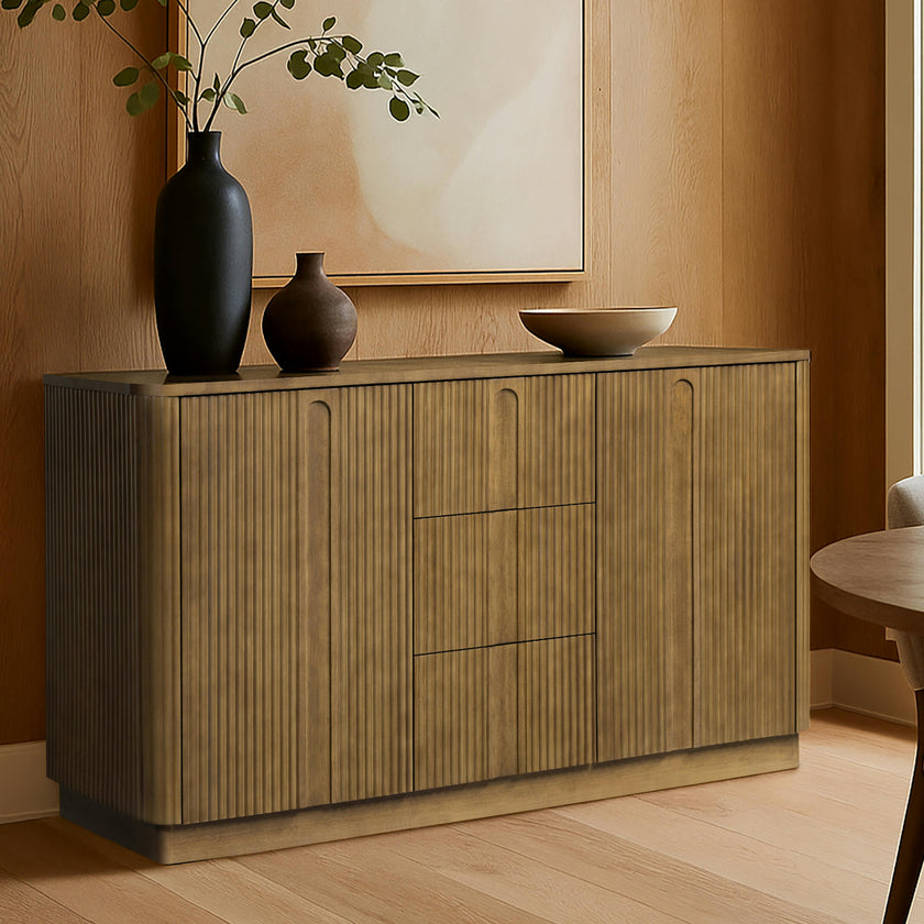 Potomac 3 Drawer 2 Doors Wood Sideboard with Adjustable Shelf Storage Cabinet