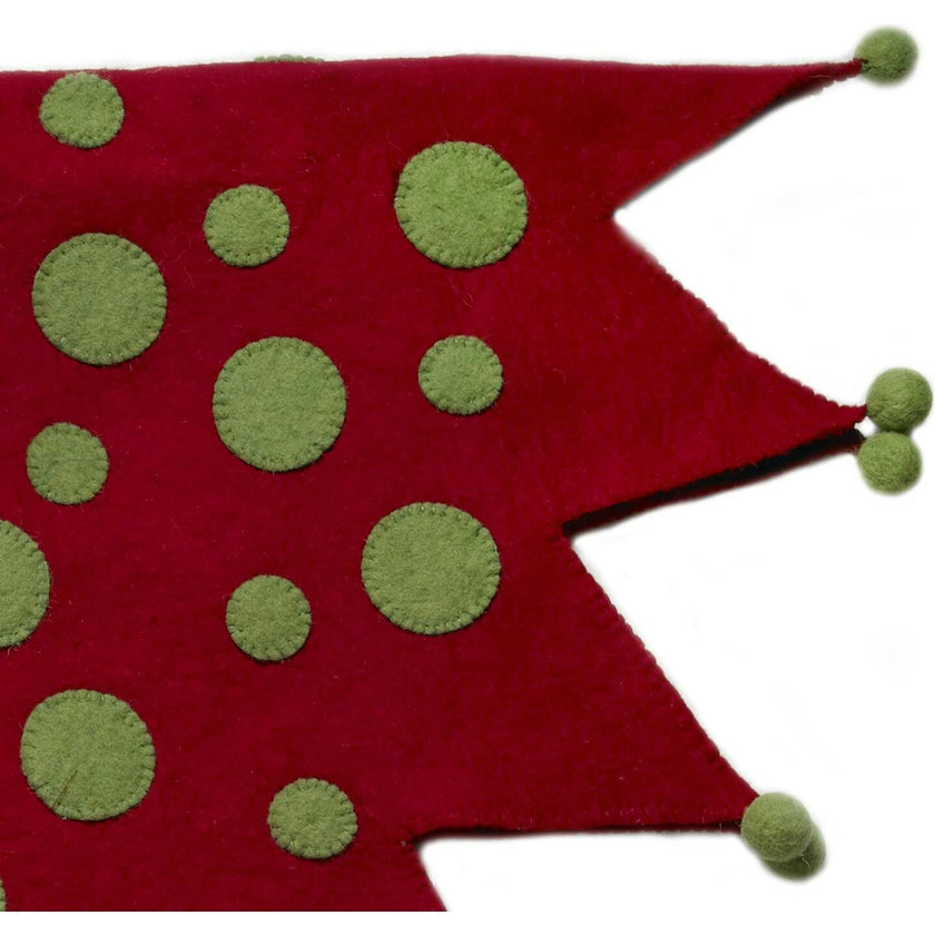 Handmade Felt Jester Red and Green Christmas Tree Skirt 60"