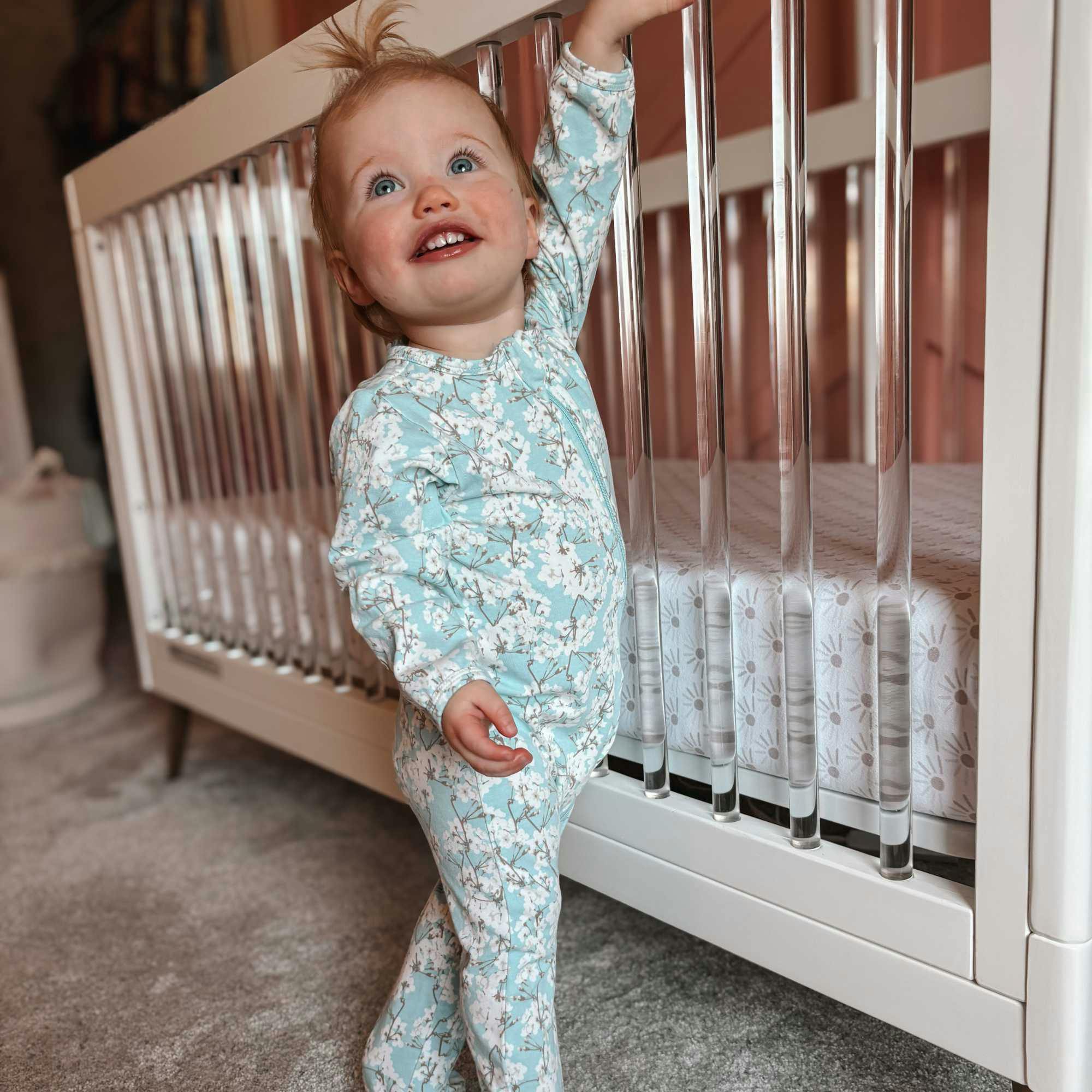 Print Zipped Long Sleeve Footed Onesie