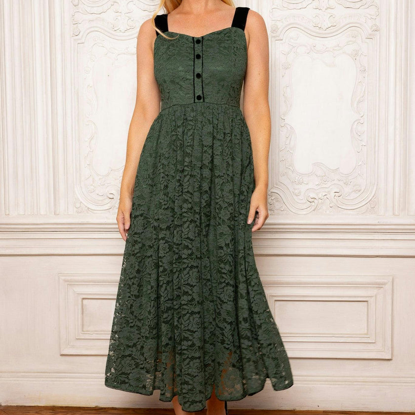 Penny Tank Midi Dress in Green Lace