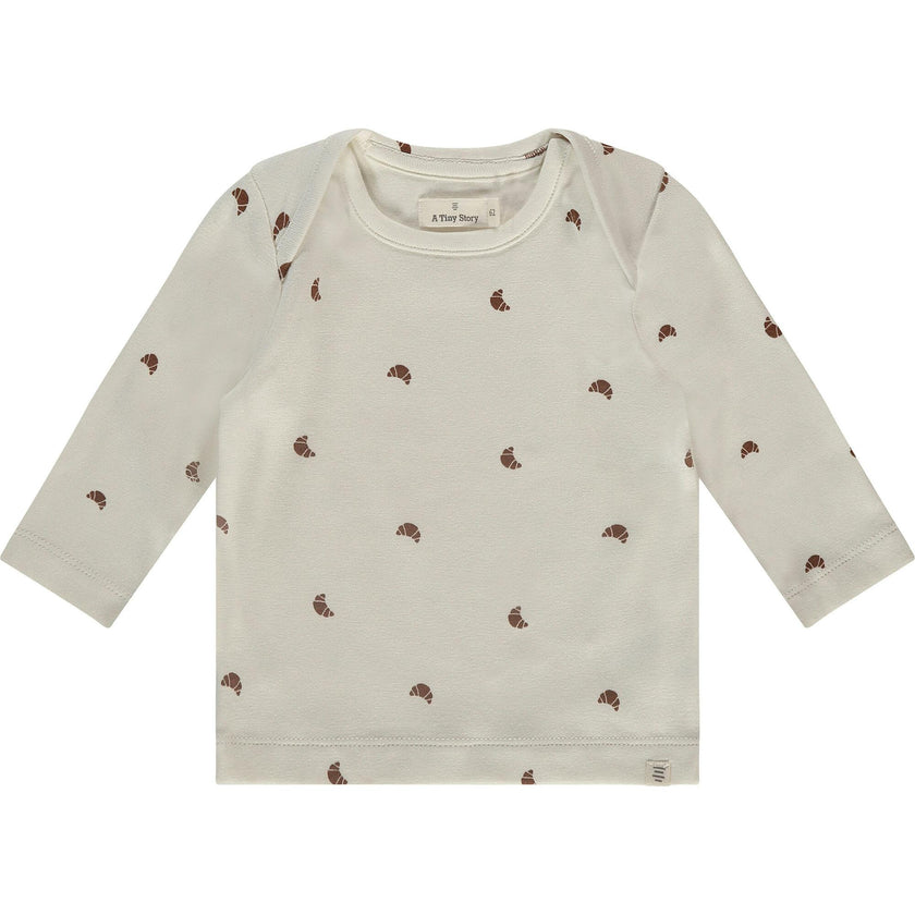 Croissant Print Round Neck Long Sleeve T-Shirt