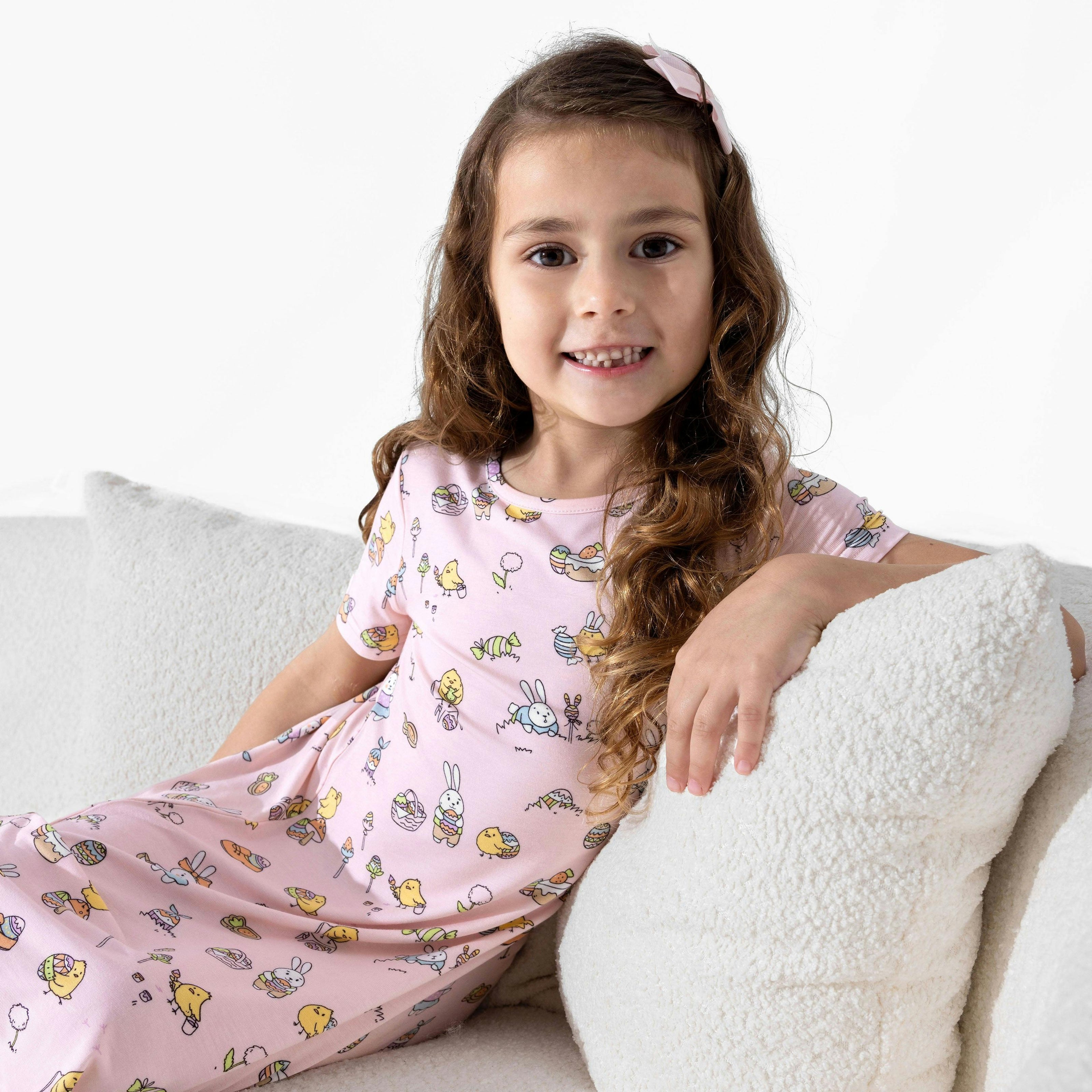 Easter Pink Bamboo Girls' Short Sleeve Dress