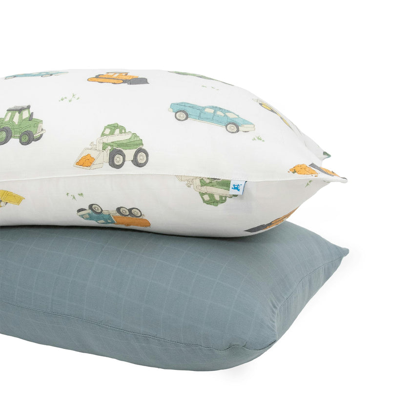 Cotton Muslin Pillowcase 2 Pack - Work Trucks