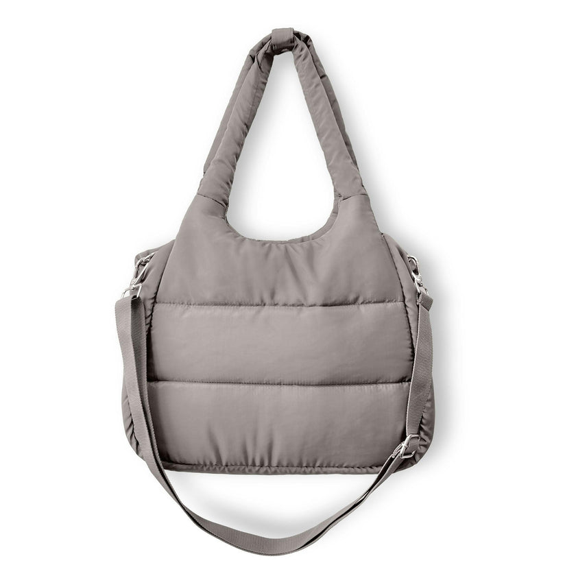 The Astra Puffy Tote with Removable Crossbody Strap in Taupe