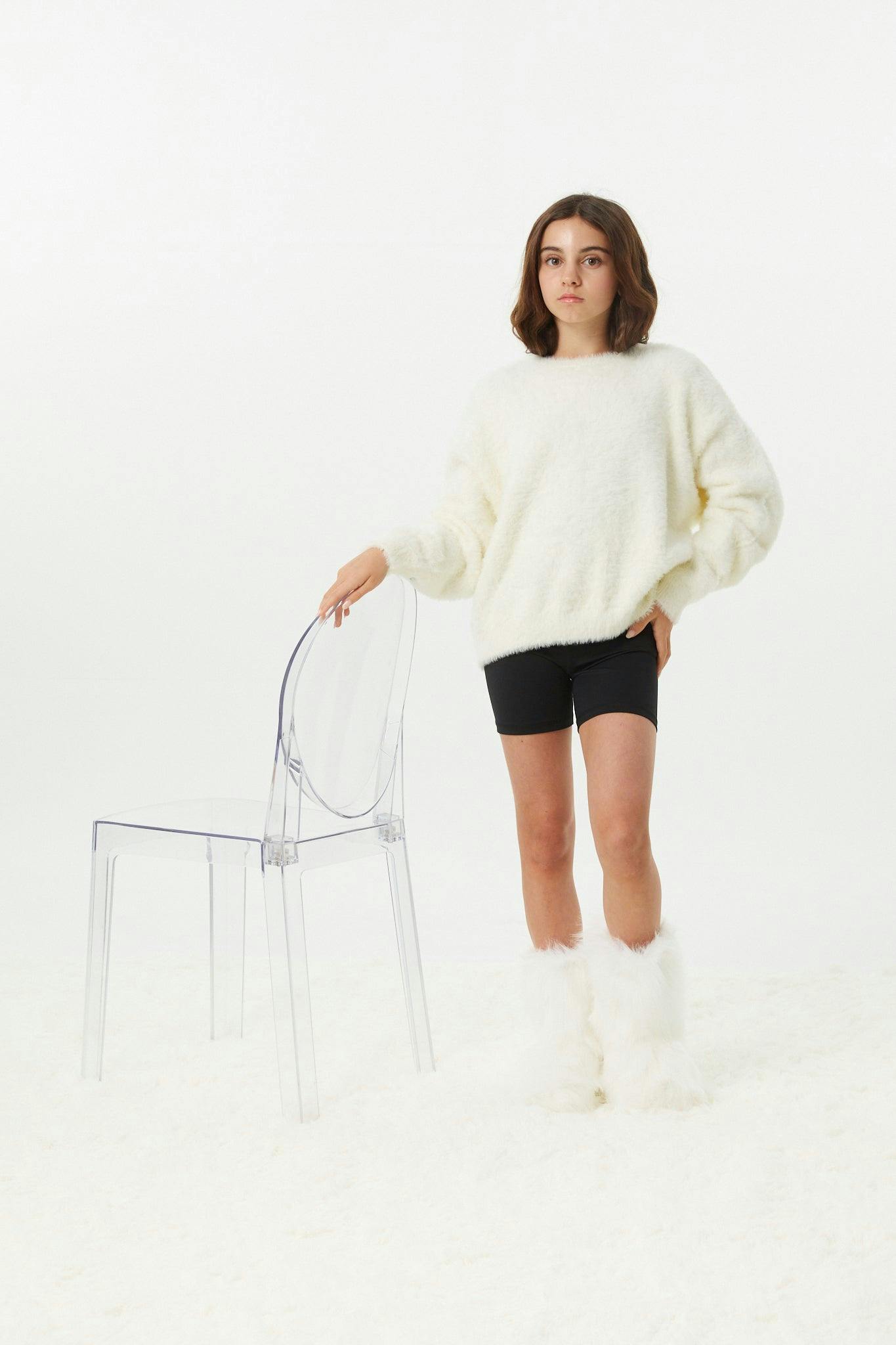 Maya Taupe Fluffy Drop Shoulder Sweater