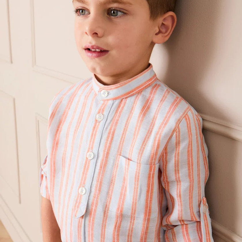 August Stripe Mao Collar Shirt in Orange (18mths- 10yrs)